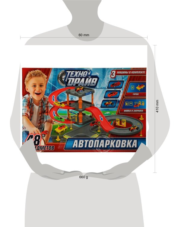 Автопарковка 3 МАШИНЫ, кор.40*27*5,5см ТЕХНОДРАЙВ в кор.2*18шт