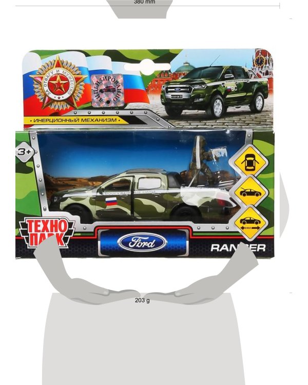 Машина металл FORD ranger, 12 см, дв., баг., инер.+солд. 4,5 см, в  ассорт. Технопарк в кор.2*24шт