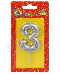 Свеча для торта Звёздочки, серебряная  Цифра 3 С-5997