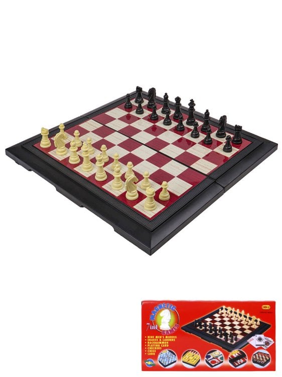 Игра настольная 7 в 1 (шахм.,шаш, карты,лудо,нард,мельн.,змеи и лест.) (фигуры пластик) Арт.1812827