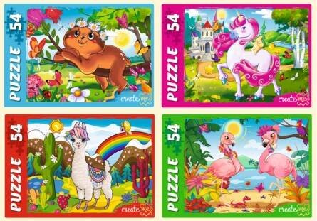 22. 54 ЭЛЕМЕНТА (поле - 17,5х13 см, коробка - 6,5х9х2,5 см, 4 дизайна по 8 шт. в боксе) (Рыжий Кот) ПАЗЛЫ 54 элемента. Волшебный мир животных. Арт. П54-2615 кратно 32