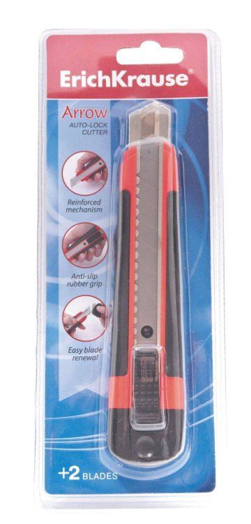 Нож канцелярский ARROW auto-lock (18 мм) дв. блистер (Красный)