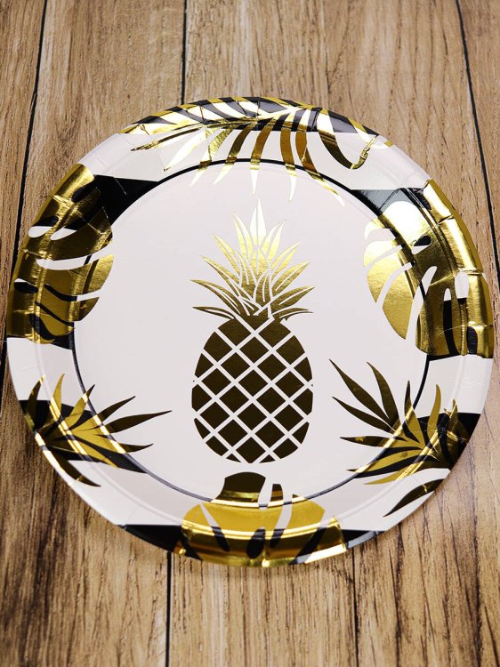 Бумажные тарелки с тиснением Ананасы, 23 см, 6 шт ФЛ-2770