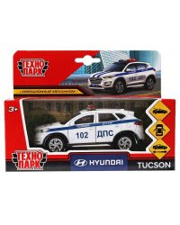 Машина металл HYUNDAI TUCSON ПОЛИЦИЯ, 12см, двери, багаж., инер, белый, кор. Технопарк в кор.2*36шт