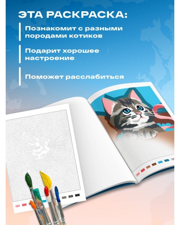 Дополнительное изображение книги «Пушистые котики. Раскраска по номерам»