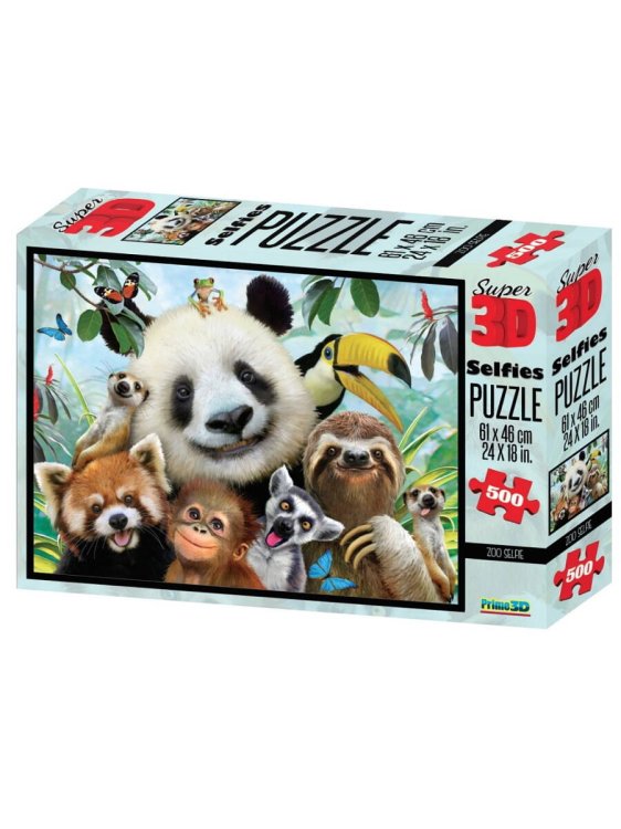 05. ПАЗЛЫ 3D (Prime 3D) (Рыжий Кот) Пазл Super 3D "Зоо селфи" , 500 дет., 6+ Размер собранного пазла 61 х 46см (арт.10063) игр.-голов.