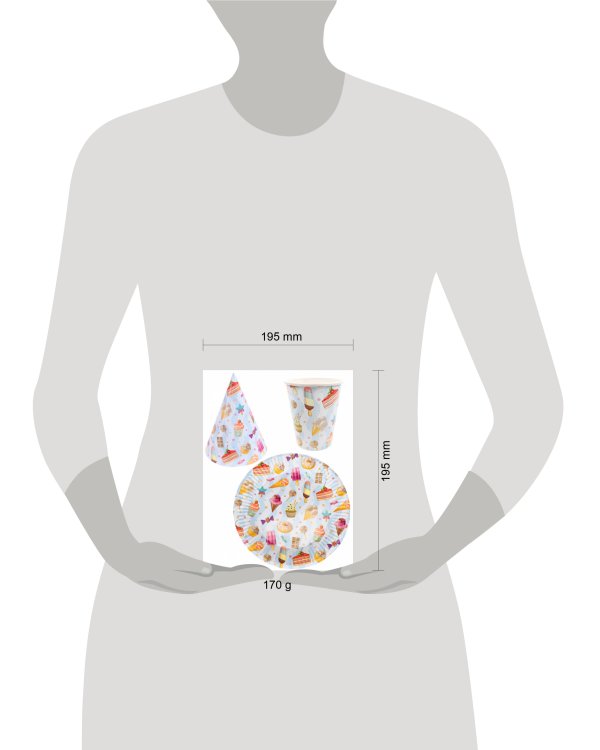 Набор для праздника Сладости (тарелка 6шт, стаканы 6 шт, колпаки 6 шт) ФЛ-6205