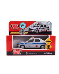 МАШИНА "ТЕХНОПАРК" МЕТАЛЛ. ИНЕРЦ. RENAULT LOGAN ПОЛИЦИЯ 12СМ, ОТКРЫВ. ДВЕРИ В КОР. в кор.2*36шт