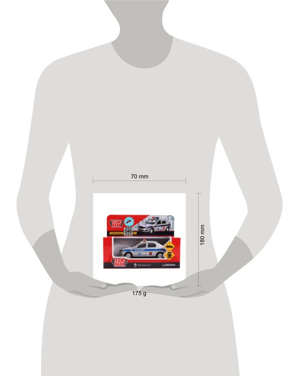 МАШИНА "ТЕХНОПАРК" МЕТАЛЛ. ИНЕРЦ. RENAULT LOGAN ПОЛИЦИЯ 12СМ, ОТКРЫВ. ДВЕРИ В КОР. в кор.2*36шт