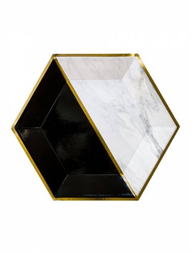 Бумажные тарелки с   тиснением   Чёрный и мрамор, 18 см, 6 шт ФЛ-2762