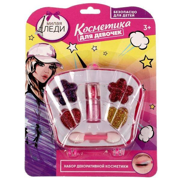 Косметика ДЛЯ ДЕВОЧЕК тени для век с блестками, помада МИЛАЯ ЛЕДИ в кор.3*240шт