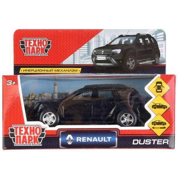 Машина металл "RENAULT DUSTER" 12см, открыв. двери, инерц, черный в кор. Технопарк в кор.2*36шт