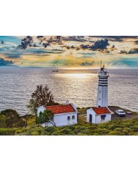 Алмаз мозаика (блест.) 30х40 см,с подр.,с полн.заполн.цв.Маяк на фоне моря. ( Арт. AS34052)