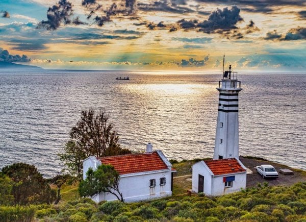 Алмаз мозаика (блест.) 30х40 см,с подр.,с полн.заполн.цв.Маяк на фоне моря. ( Арт. AS34052)