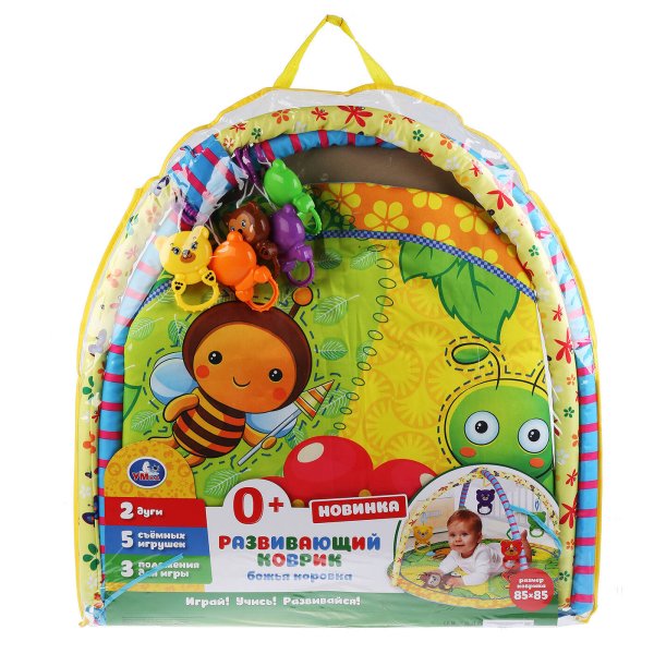 Детский игровой коврик "Умка" божья коровка с игрушками на подвеске в пак. (русс. уп.) в кор.18шт