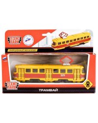ТРАМВАЙ "ТЕХНОПАРК" МЕТАЛЛ. ИНЕРЦ. 16,5СМ, ОТКРЫВ. ДВЕРИ В РУСС. КОР. в кор.2*24шт