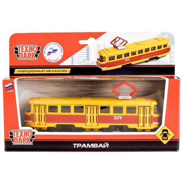 МАШИНЫ МЕТАЛЛ -БЕЗ СВЕТА И ЗВУКА- ТЕХНОПАРК (Умка) ТРАМВАЙ "ТЕХНОПАРК" МЕТАЛЛ. ИНЕРЦ. 16,5СМ, ОТКРЫВ. ДВЕРИ В РУСС. КОР. в кор.2*24шт