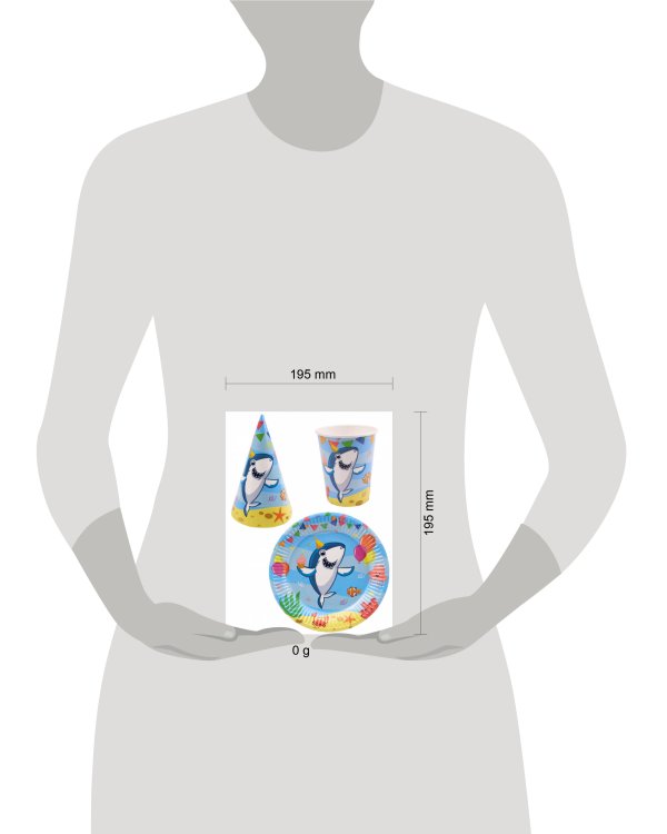 Набор для праздника  Акула   (тарелка 6шт, стаканы 6 шт, колпаки 6 шт)  ФЛ-0946