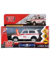 Машина металл свет-звук "LADA 4x4 СКОРАЯ" 12см, открыв. двери, инерц. в кор. Технопарк в кор.2*36шт