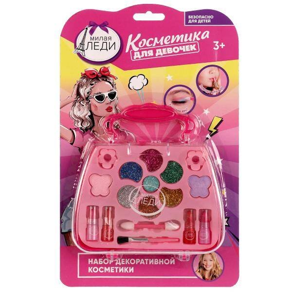 Косметика ДЛЯ ДЕВОЧЕК тени для век с блестками, тени для век, помада МИЛАЯ ЛЕДИ в кор.2*90шт