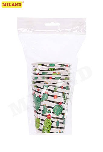 Стаканы бумажные Кактусы в полоску (250 мл, 6 шт) еврослот ЕВ-7463