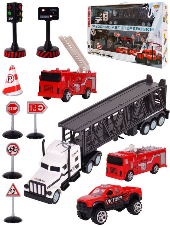 Грузовики, техника Р/У (Рыжий Кот) Машинка на р/у "Грузовые автоперевозки-3"(USB,акк.4.8,3 машинки и пр.) (Арт. M1178-3C)