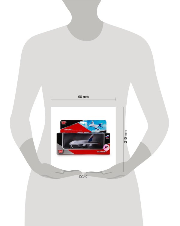САМОЛЕТ "ТЕХНОПАРК" МЕТАЛЛ. ИНЕРЦ., СВЕТ+ЗВУК В РУСС. КОР. в кор.2*24шт
