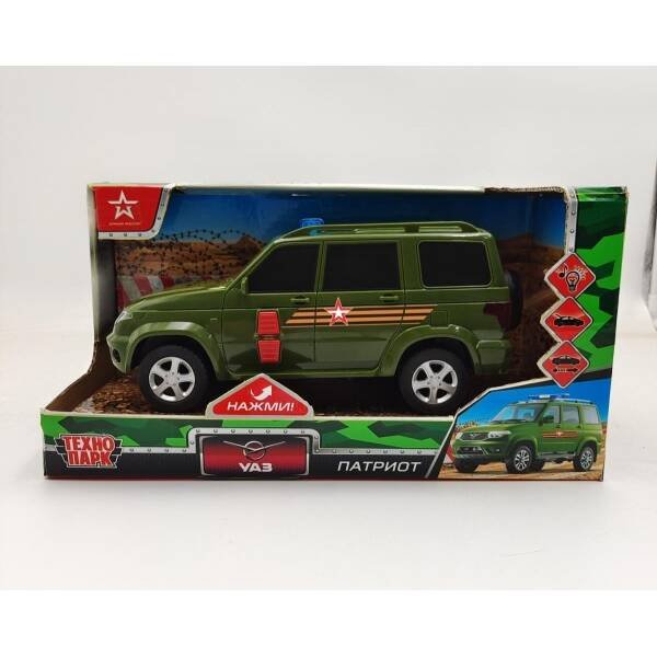Машина пластик свет-звук УАЗ ПАТРИОТ АРМИЯ РОССИИ 22 см, баг, 2 кн, ин, кор. Технопарк в кор.2*18шт