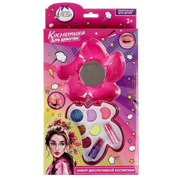 Косметика ДЛЯ ДЕВОЧЕК тени для век, тени с блестками, помада МИЛАЯ ЛЕДИ в кор.2*60шт