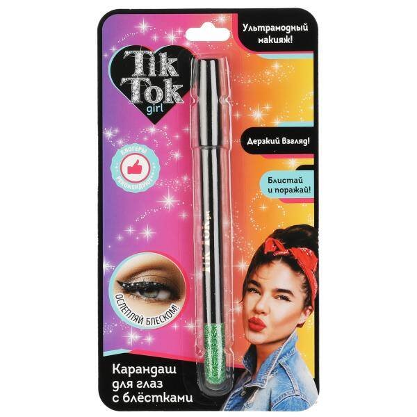 КОСМЕТИКА ДЕКОРАТИВНАЯ (Умка) Карандаш для глаз с блестками, зеленый TIK TOK GIRL в кор.48*12шт