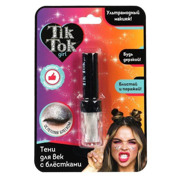 КОСМЕТИКА ДЕКОРАТИВНАЯ (Умка) Тени для век с блестками, белые TIK TOK GIRL в кор.48*12шт