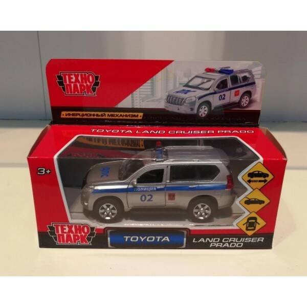 ТМ Технопарк. Машина металл "TOYOTA PRADO ПОЛИЦИЯ", длина 12 см, откр дв, багаж, инерц. в кор.2*36шт
