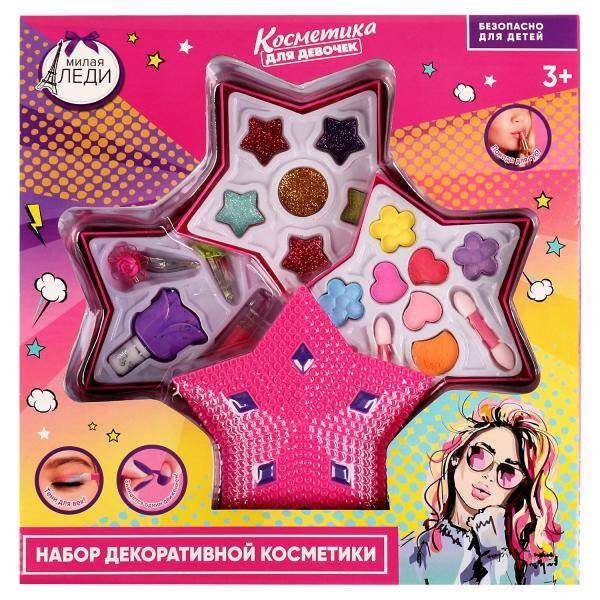Косметика ДЛЯ ДЕВОЧЕК тени для век, тени с блестками, лак, помада, заколки МИЛАЯ ЛЕДИ в кор.2*36шт