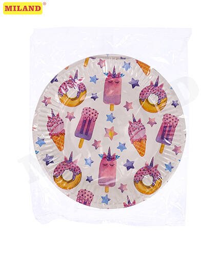 Тарелка бумажная Единороги-сладости (17 см, 6 шт) флоупак ФЛ-7470