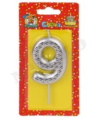 Свеча для торта Звёздочки, серебряная  Цифра 9 С-6003