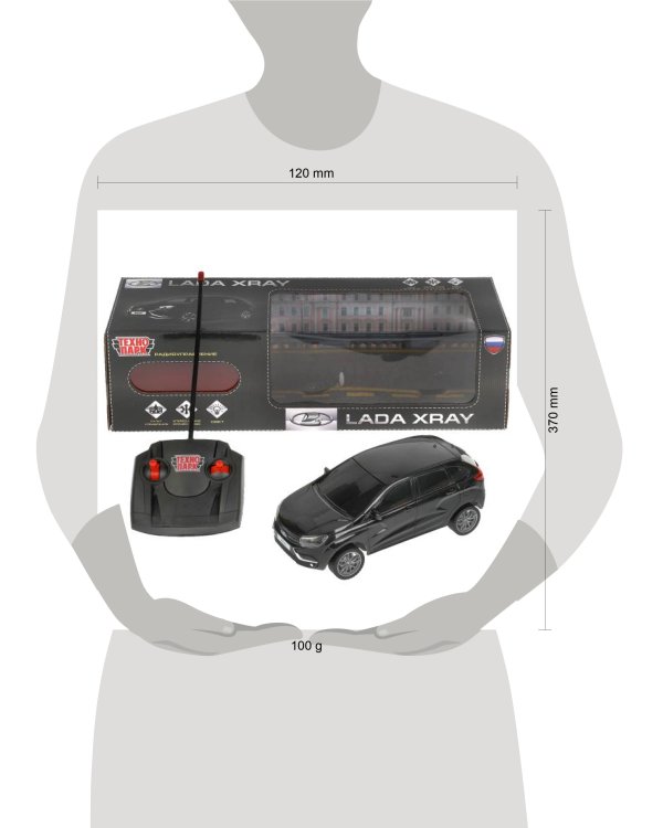 Машина р/у LADA XRAY 18 см, свет, черн, кор. Технопарк в кор.36шт