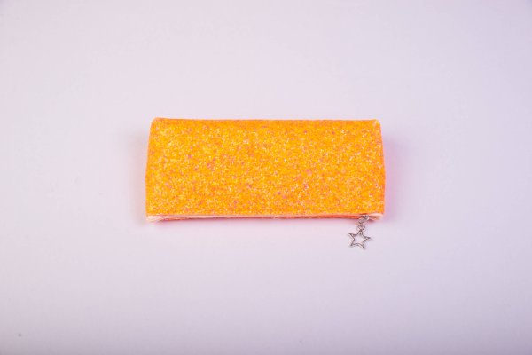 Пеналы Пенал-косметичка (с блестками, на молнии, апельсиновый)