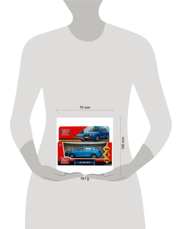 Машина металл AUDI Q7 длина 12 см, двер, багаж, инер, СИНИЙ, кор. Технопарк в кор.2*36шт