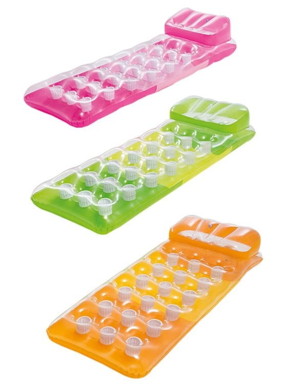 Матрас надувной для плавания с подушкой и подстаканниками 188x71 см. Цветной INTEX. Арт. 58890NP