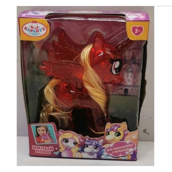 ПОНИ (Умка) Единорог 10 см пластиковый прозрачный, розовый, светится КАРАПУЗ в кор.2*216шт