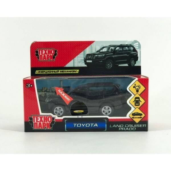 ЛЕГКОВОЙ ТРАНСПОРТ (Умка) Машина металл свет-звук "TOYOTA PRADO"12см, откр. двери, инерц.,черный в кор. Технопарк в кор.2*36шт