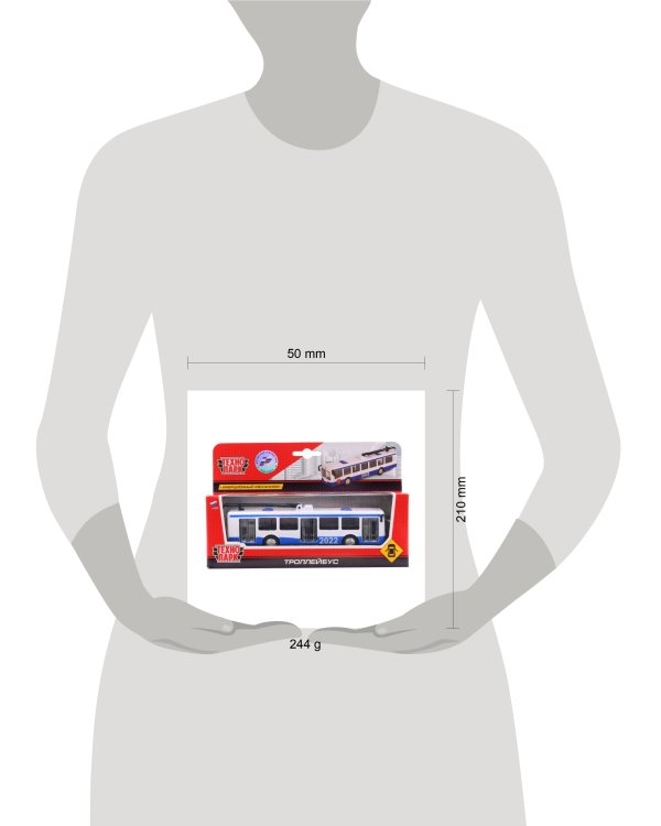 ТРОЛЛЕЙБУС "ТЕХНОПАРК"  МЕТАЛЛ. ИНЕРЦ. 16,5СМ, ОТКРЫВ. ДВЕРИ В РУСС. КОР. в кор.2*24шт