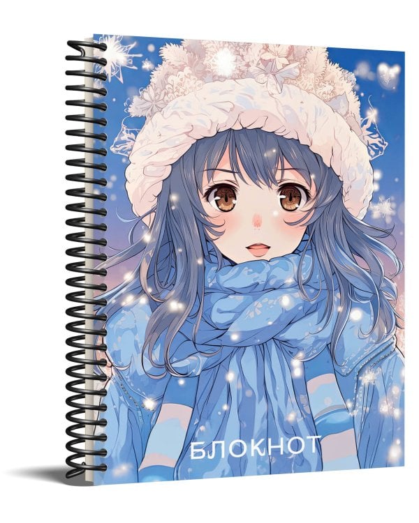 Аниме. Новогодний блокнот (А6, 48 л., цветной блок, на пружине, голубой)