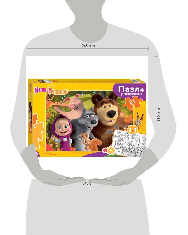 Мозаика "puzzle" maxi 24 + раскраска "Маша и Медведь" (Анимаккорд)