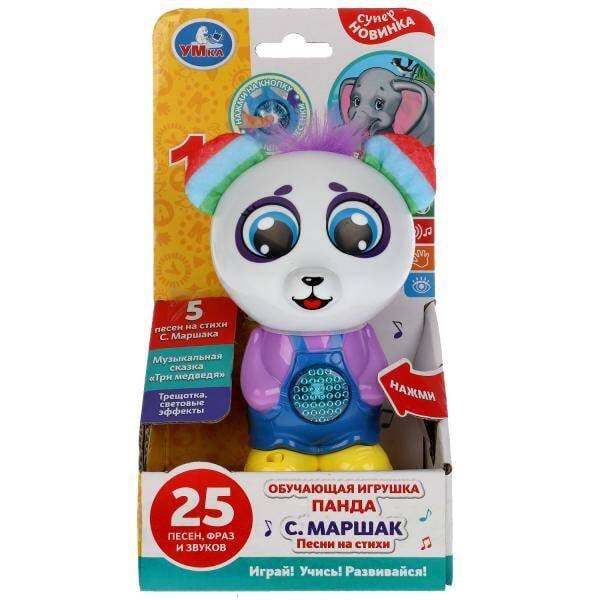 Обучающая игрушка панда Маршак 25 песен,фраз,звуков.текстильные уши.свет.кор.бат. Умка в кор.108шт