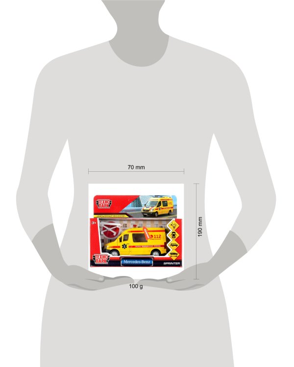 Машина металл свет-звук "mercedes-benz sprinter реанимация" 14см,инерц. в кор. Технопарк в кор2*32шт