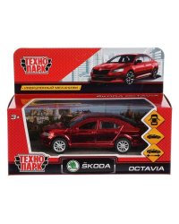 Машина металл SKODA OCTAVIA ХРОМ КРАСНЫЙ, 12см, открыв. двери, инерц. в кор. Технопарк в кор.2*36шт