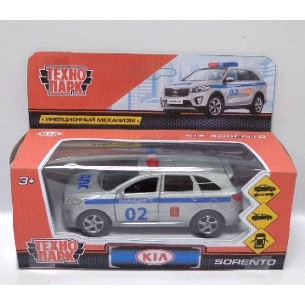 ТМ ТЕХНОПАРК. МАШИНА МЕТАЛЛ. KIA SORENTO PRIME ПОЛИЦИЯ 12СМ, ОТКРЫВ. ДВЕРИ, ИНЕРЦ В КОР в кор.2*24шт