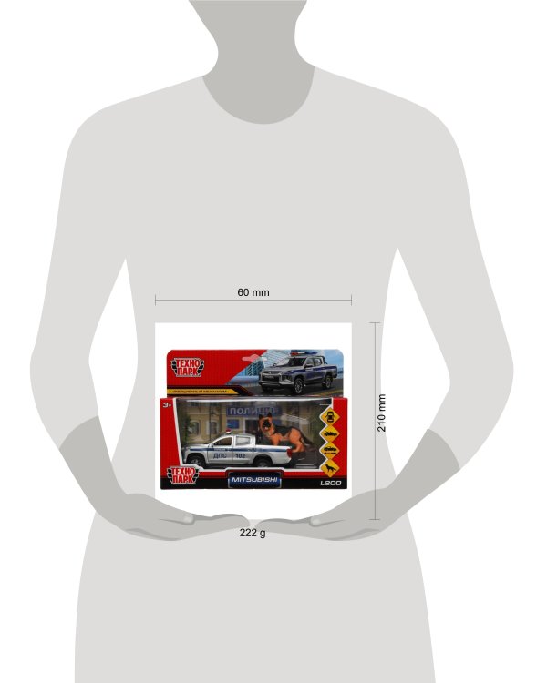 Машина металл MITSUBISHI L200 ПОЛИЦИЯ 13 см, двер, багаж, инер, собака, кор. Технопарк в кор.2*36шт