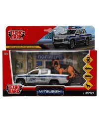 Машина металл MITSUBISHI L200 ПОЛИЦИЯ 13 см, двер, багаж, инер, собака, кор. Технопарк в кор.2*36шт